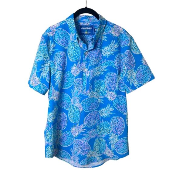 CHUBBIES Bright Pineapple Print Button Down Up Collared Shirt Size Small - Picture 1 of 9
